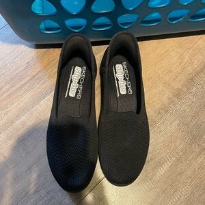 Skechers Black Textile Slip-Ons